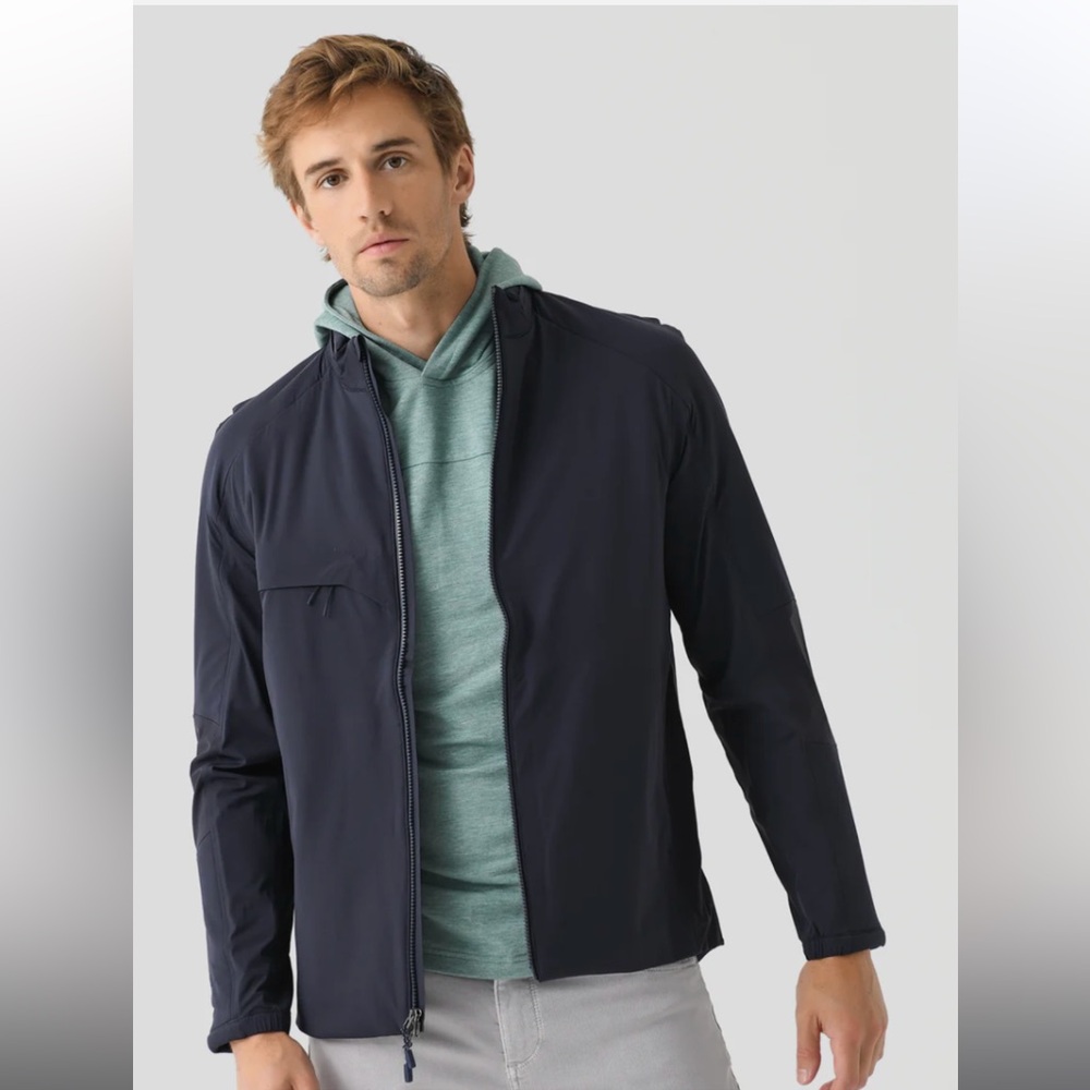 NWT Johnnie-O Performance Mens Folsom Rain Jacket Navy‎ XL retails $398 hooded